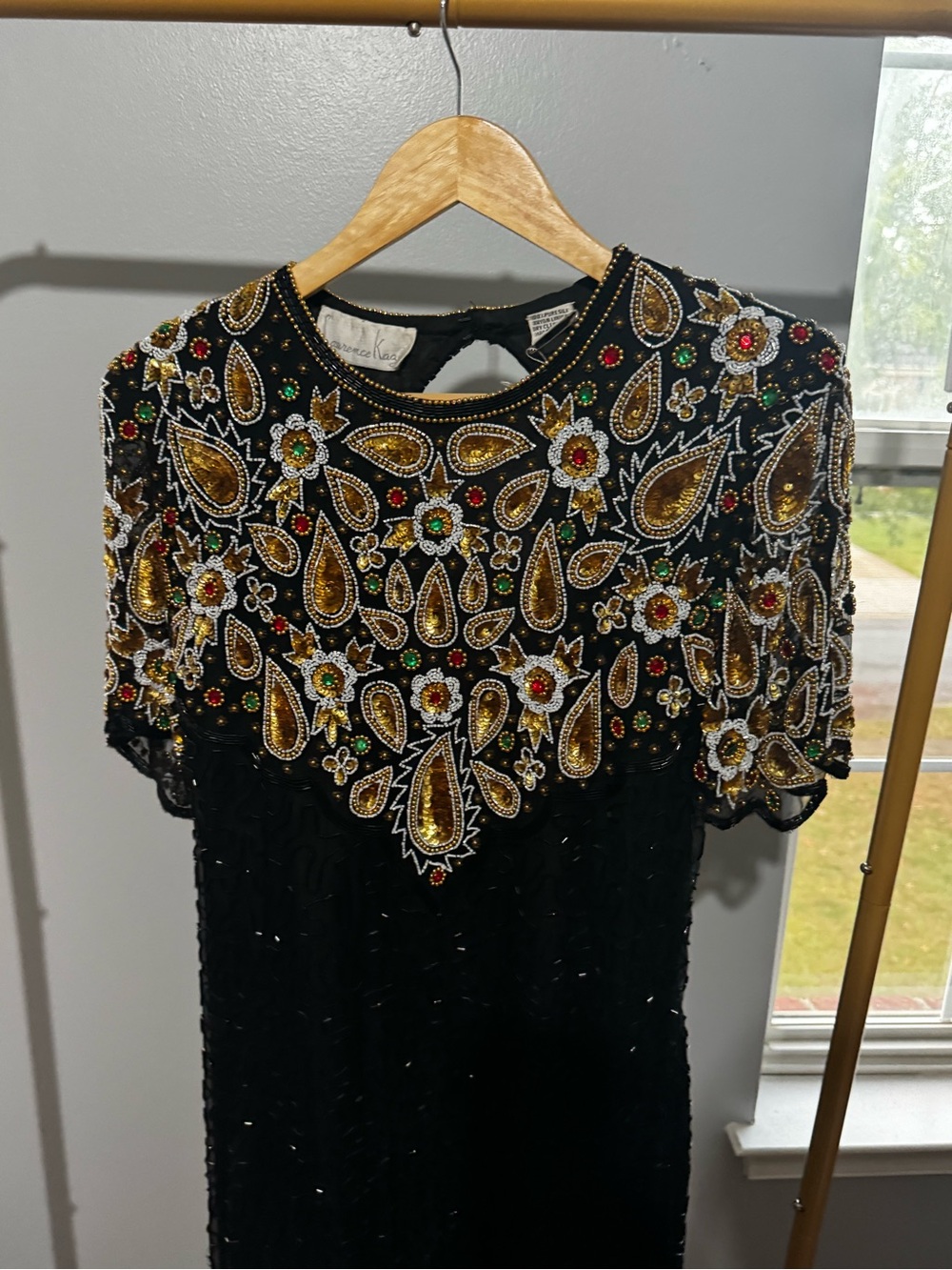 Vintage Lauerence Kazar Fully Beaded Keyhole Embellished Black Cocktail Dress
